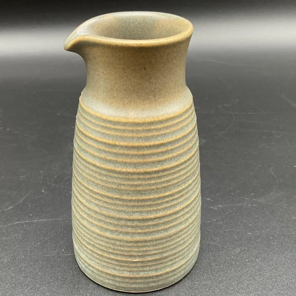 Vintage English Stoneware Pitcher Ribbed Blue Grey Studio Pottery Jug 5
